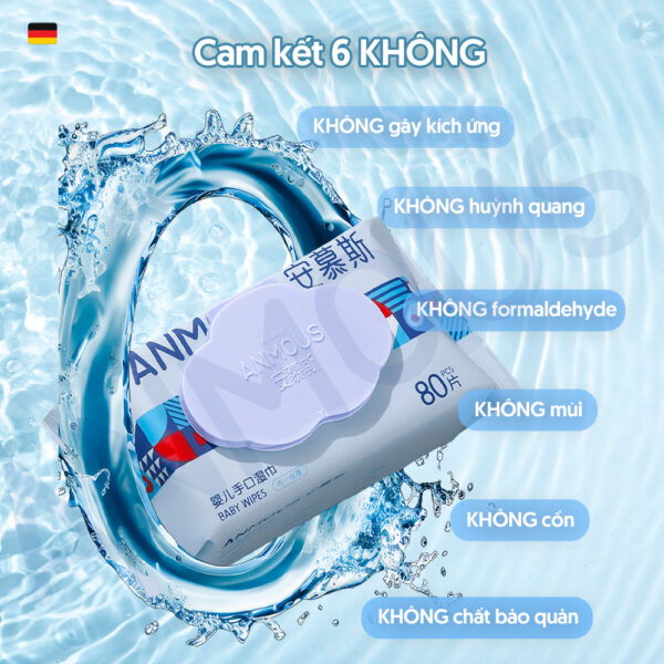 Khăn ướt cao cấp Anmous Squalane dưỡng ẩm sâu - Dày mềm vượt trội, hỗ trợ chăm sóc da khô (10 tờ)