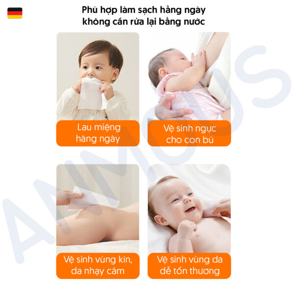 Khăn ướt Anmous thảo dược chống hăm, giảm viêm, dịu da - Vệ sinh hàng ngày, da nhạy cảm (80 tờ)