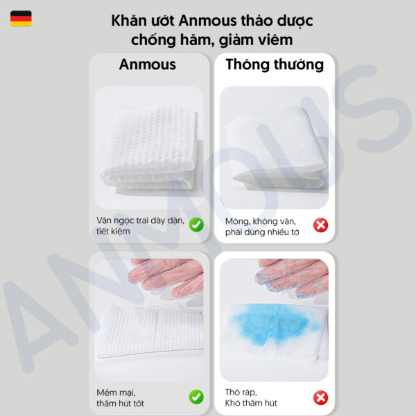 Khăn ướt Anmous thảo dược chống hăm, giảm viêm, dịu da - Vệ sinh hàng ngày, da nhạy cảm (80 tờ)