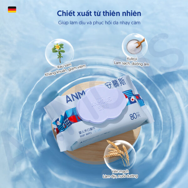 Khăn ướt cao cấp Anmous Squalane dưỡng ẩm sâu - Dày mềm vượt trội, hỗ trợ chăm sóc da khô (10 tờ)