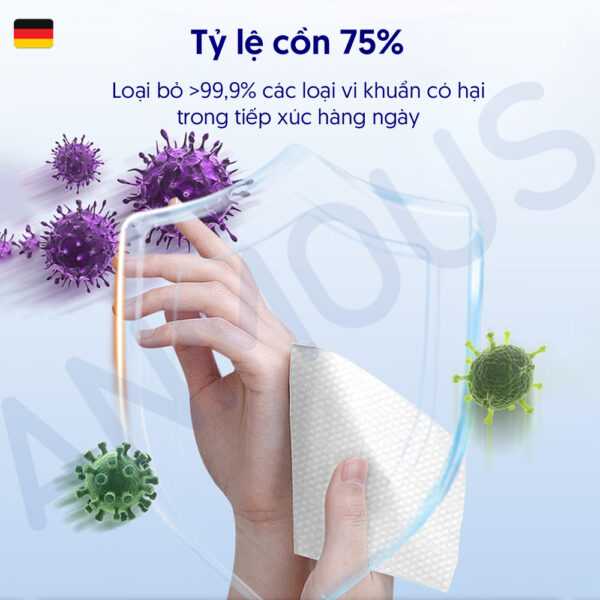 Khăn ướt khử trùng Anmous cồn 75% vệ sinh, diệt khuẩn, mềm mại thân thiện với da (10 tờ)