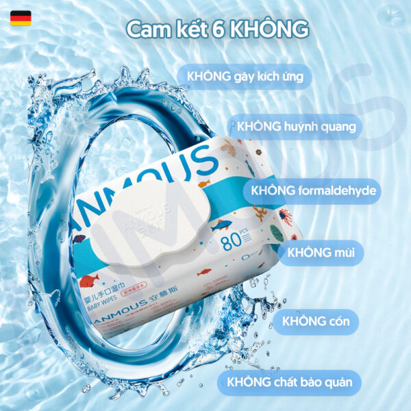 Khăn ướt Anmous nước biển Châu Âu tươi mát, khử mùi nhẹ - Vệ sinh tay, miệng, mông cho bé (8 tờ)
