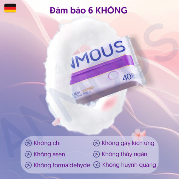 Khăn giấy Anmous tinh chất HA giữ ẩm bảo vệ da - An toàn cho trẻ nhỏ, người viêm mũi dị ứng (40 tờ)