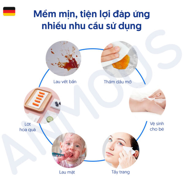 Khăn khô Anmous đa năng kháng khuẩn, bền dai, không xơ - An toàn cho cả gia đình (80 tờ)