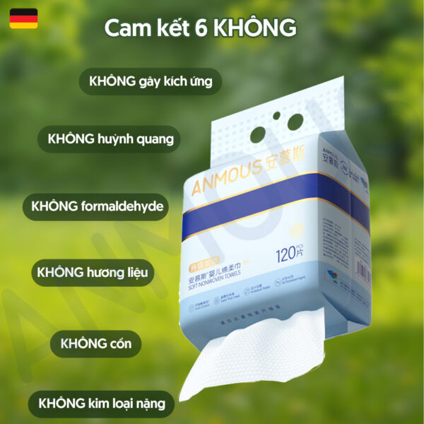 Khăn khô cao cấp Anmous Pro dạng rút treo tường, vân ngọc trai, dày mềm mịn, cho da nhạy cảm và trẻ nhỏ (120 tờ)