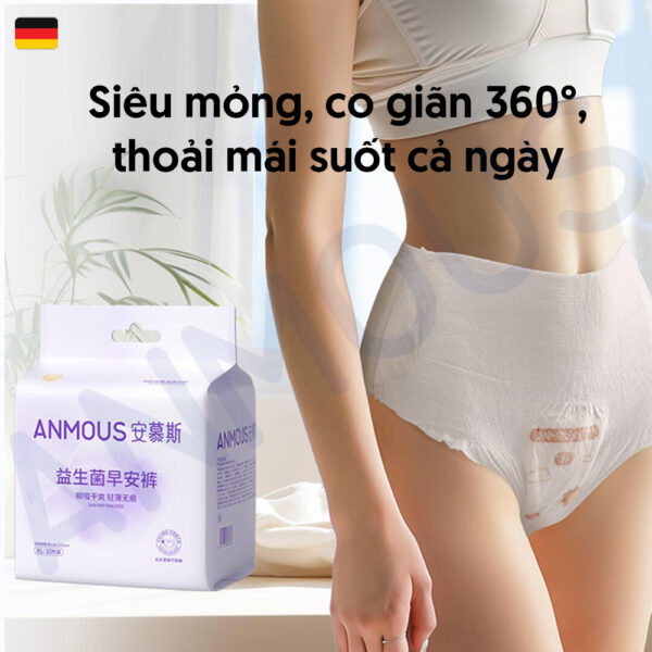 Băng vệ sinh dạng quần Anmous siêu mỏng, siêu thấm, bổ sung lợi khuẩn cân bằng hệ vi sinh vùng kín, Size 40 - 85kg (10 miếng)
