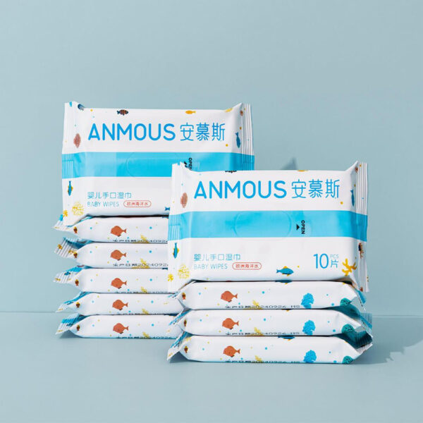 Khăn ướt Anmous nước biển Châu Âu tươi mát, khử mùi nhẹ - Vệ sinh tay, miệng, mông cho bé (8 tờ)