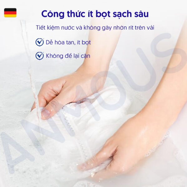 Nước giặt Anmous trẻ em Enzyme hoạt tính, khử mùi hôi sữa, sạch sâu, ít bọt - Làm sạch an toàn (1,2kg + 1,3kg)