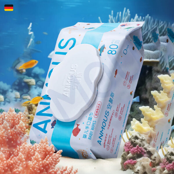 Khăn ướt Anmous nước biển Châu Âu tươi mát, khử mùi nhẹ - Vệ sinh tay, miệng, mông cho bé (80 tờ)
