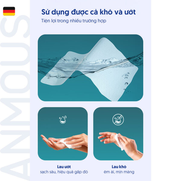 Khăn khô Anmous đa năng kháng khuẩn, bền dai, không xơ - An toàn cho cả gia đình (80 tờ)