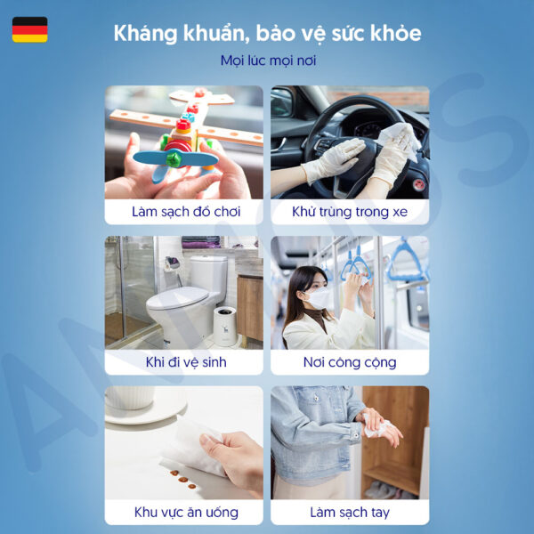 Khăn ướt khử trùng Anmous cồn 75% vệ sinh, diệt khuẩn, mềm mại thân thiện với da (50 tờ)