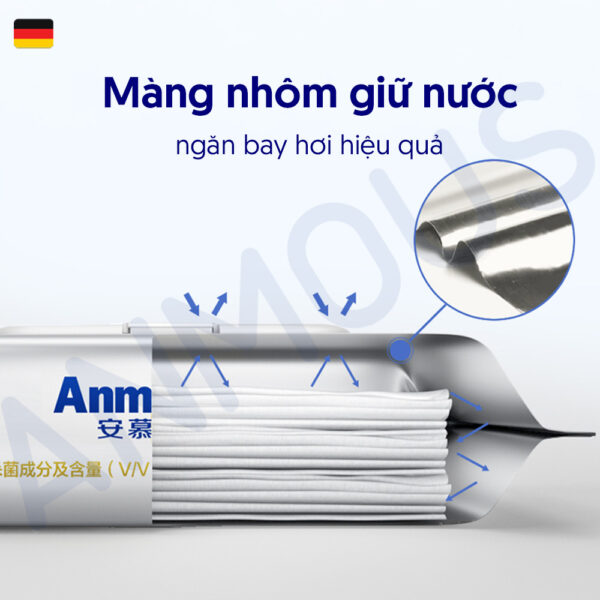 Khăn ướt khử trùng Anmous cồn 75% vệ sinh, diệt khuẩn, mềm mại thân thiện với da (50 tờ)