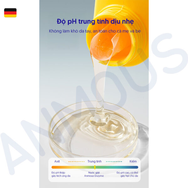 Nước giặt Anmous trẻ em Enzyme hoạt tính, khử mùi hôi sữa, sạch sâu, ít bọt - Làm sạch an toàn (1,2kg + 1,3kg)