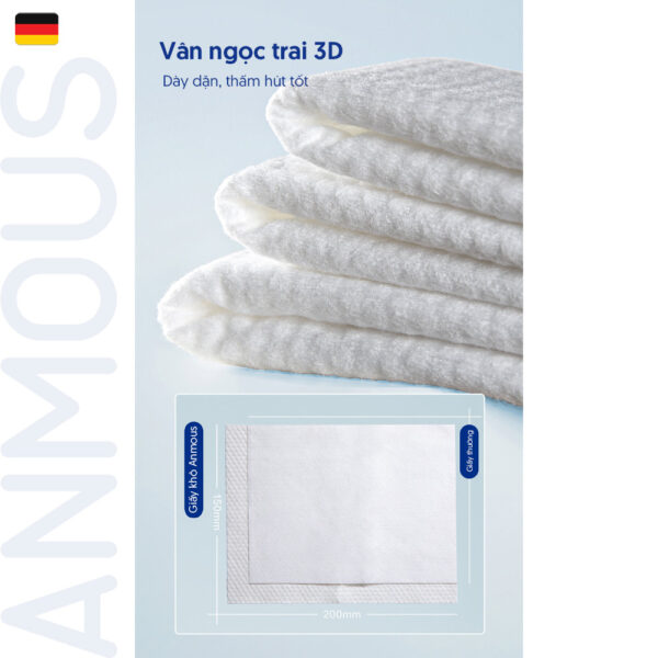 Khăn khô cao cấp Anmous Pro dạng rút treo tường, vân ngọc trai, dày mềm mịn, cho da nhạy cảm và trẻ nhỏ (120 tờ)