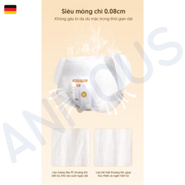Băng vệ sinh dạng quần Anmous siêu mỏng, siêu thấm, bổ sung lợi khuẩn cân bằng hệ vi sinh vùng kín, Size 40 - 85kg (10 miếng)