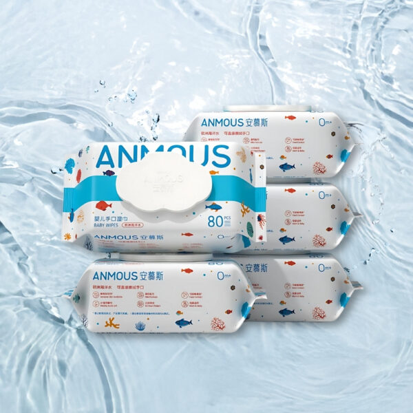 Khăn ướt Anmous nước biển Châu Âu tươi mát, khử mùi nhẹ - Vệ sinh tay, miệng, mông cho bé (80 tờ)