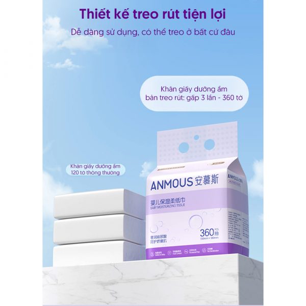 Khăn giấy Anmous tinh chất HA giữ ẩm bảo vệ da - An toàn cho trẻ nhỏ, người viêm mũi dị ứng (360 tờ)