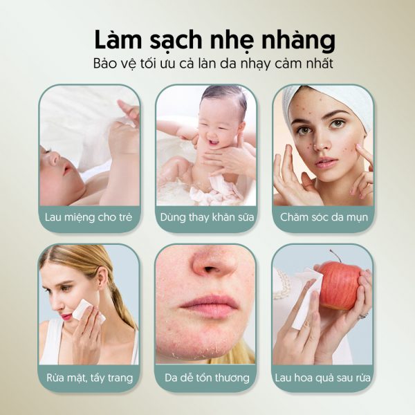 Khăn khô Anmous 100% cotton Tân Cương - Dịu nhẹ, tinh khiết cho làn da nhạy cảm và trẻ nhỏ (80 tờ)