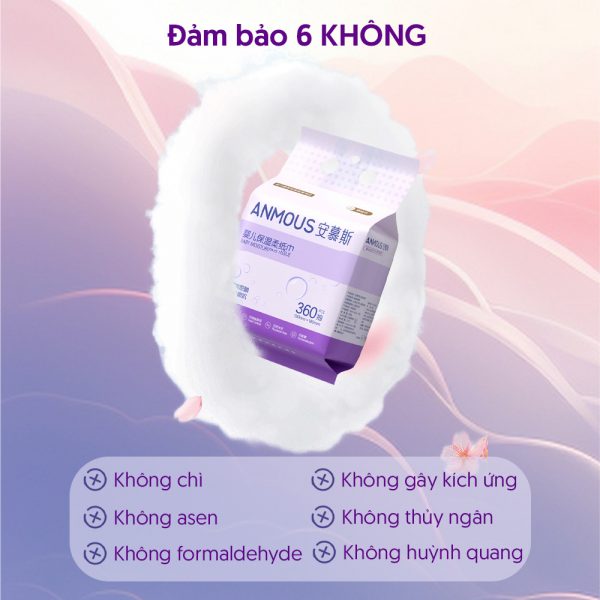 Khăn giấy Anmous tinh chất HA giữ ẩm bảo vệ da - An toàn cho trẻ nhỏ, người viêm mũi dị ứng (360 tờ)