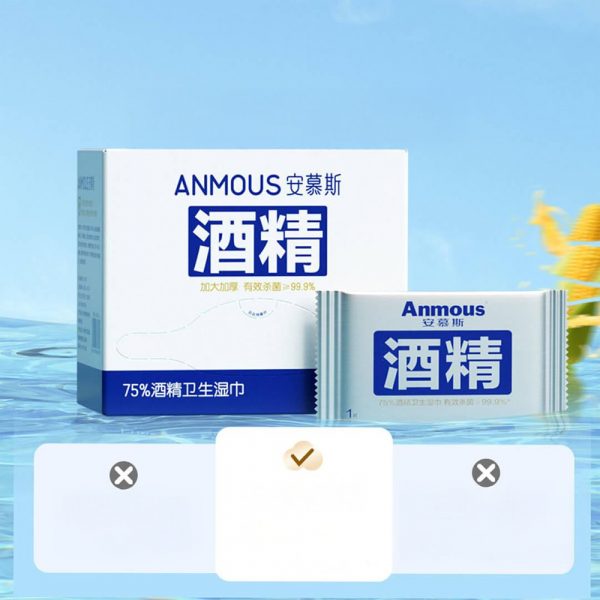Khăn ướt khử trùng Anmous cồn 75% vệ sinh, diệt khuẩn, mềm mại thân thiện với da (Hộp 36 tờ lẻ)