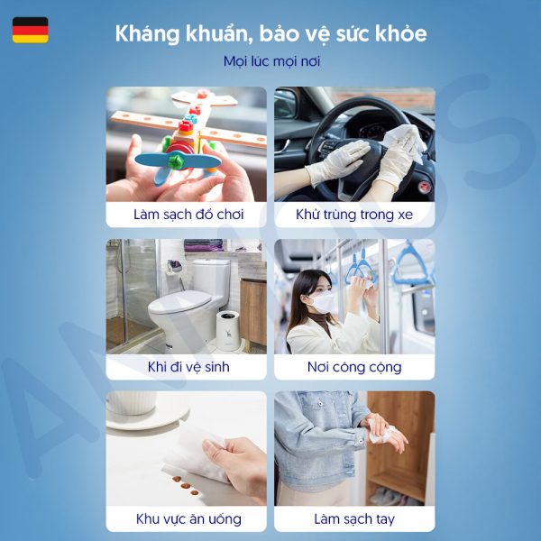 Khăn ướt khử trùng Anmous cồn 75% vệ sinh, diệt khuẩn, mềm mại thân thiện với da (Hộp 36 tờ lẻ)