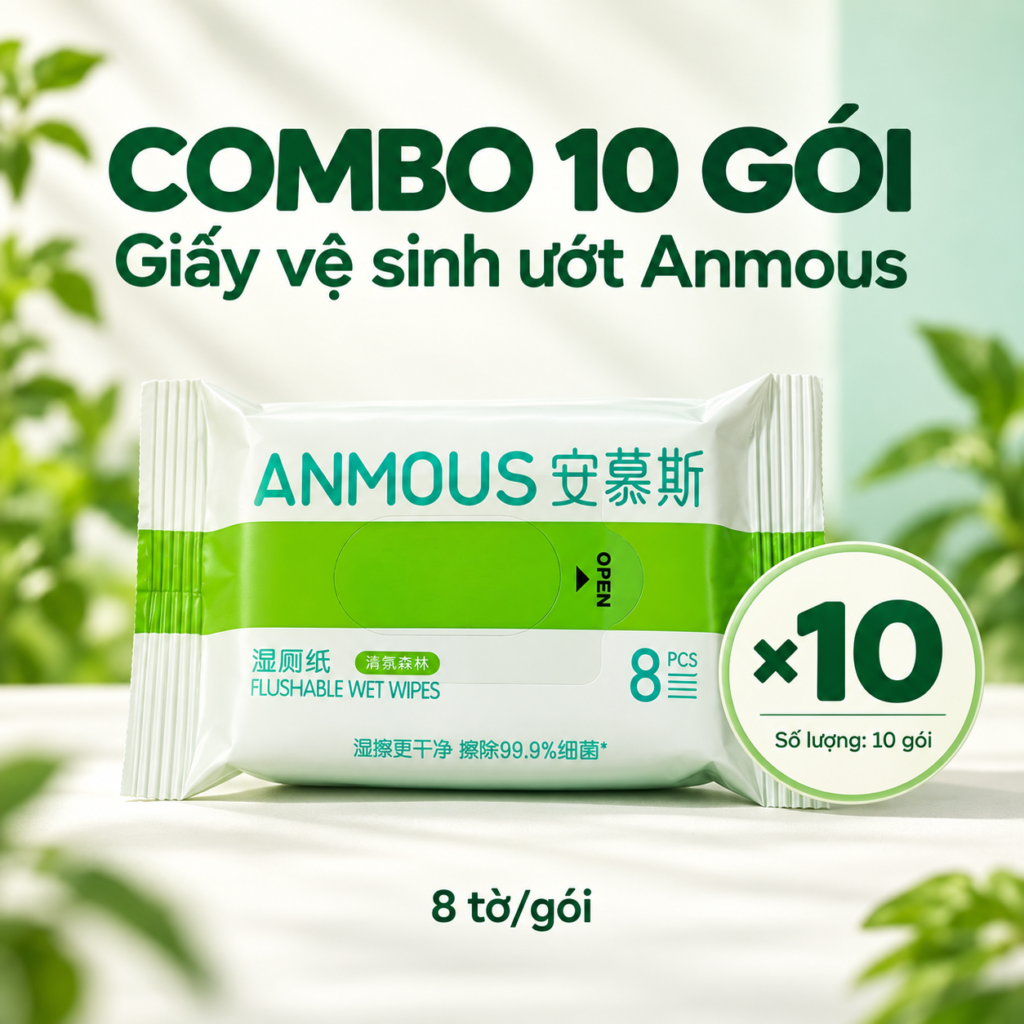 Combo giấy vệ sinh ướt Anmous gói nhỏ, ảnh minh họa sản phẩm